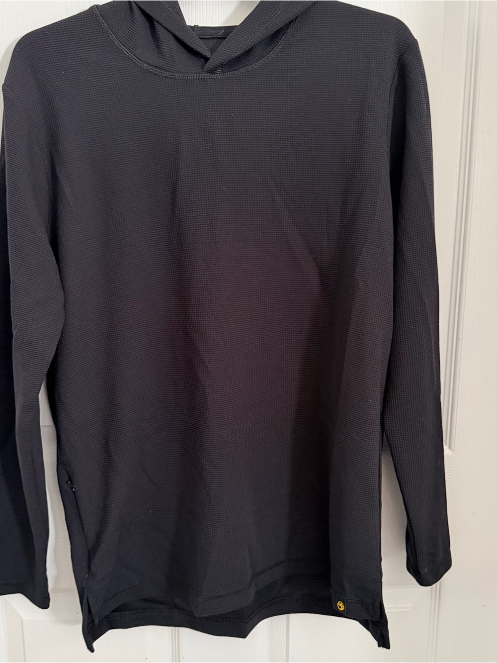 Men's Black Hooded Waffle Knit Pullover